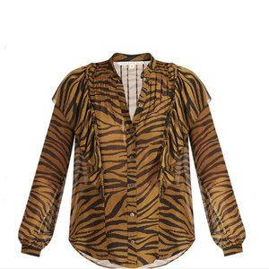 NEW! VERONICA BEARD - CAMILLA SILK ZEBRA TOP IN OLIVE - SIZE 2